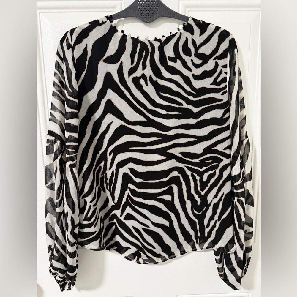 White House Black Market Zebra Print Lace-Up Blouse, Size Small - Picture 2 of 12